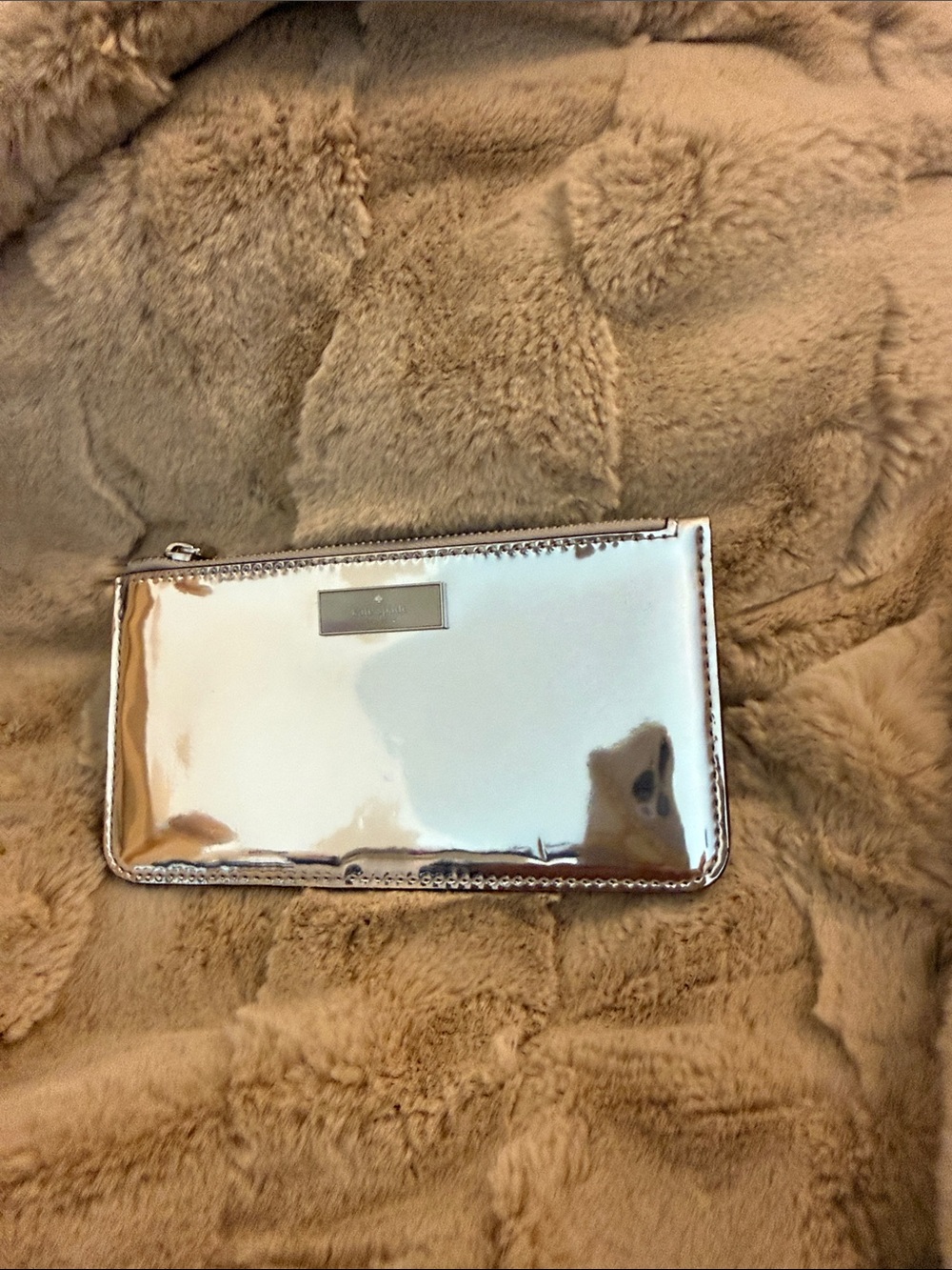 Kate Spade Silver Metallic Zip Pouch Wristlet